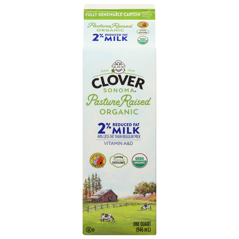 Clover Sonoma Organic 2% Reduced Fat Milk Quart