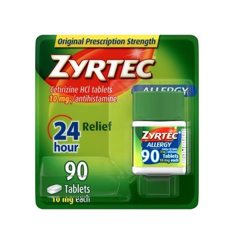 ZYRTEC 24 Hour Allergy Relief Tablets, Indoor & Outdoor Allergy Medicine with 10 mg Cetirizine HCl per Antihistamine Tablet, Relief from Runny Nose, Sneezing, Itchy Eyes & More, 90 ct