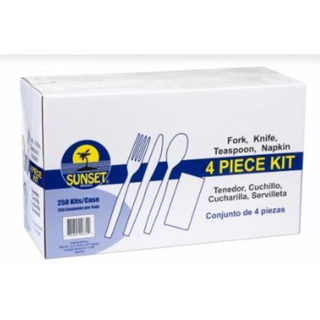 Sunset Brands 4-Piece Fork, Knife, Teaspoon & Napkin Wrapped Cutlery Kits