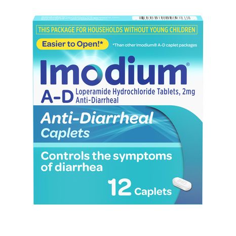 IMODIUM A-D Diarrhea Relief Caplets + Loperamide, Easier to Open, 12 ct