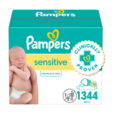 Pampers Baby Wipes Sensitive Perfume Free 16X Pop-Top Packs