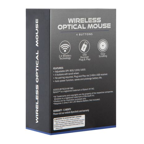 Bytech Wireless Optical Mouse - Black