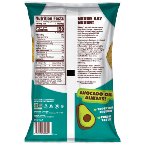 Jackson's Chips Sea Salt & Vinegar Avocado Oil Cooked Kettle Chips