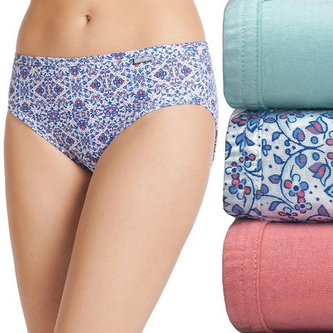 JOCKEY Women's Elance Bikini, Size 7 - Blue Stardust, Boardwalk Stripe & Marina Blue