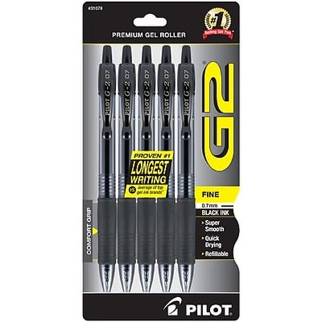 Pilot G2 Black Ink Fine Point Retractable Gel Pens
