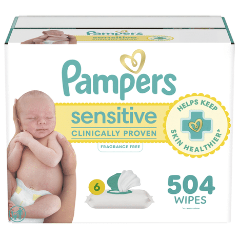 Pampers Baby Wipes Sensitive Perfume Free 6X Pop-Top Packs