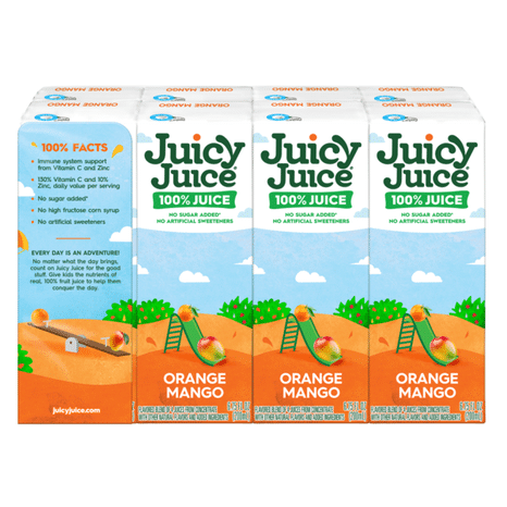 Juicy Juice 100% Juice Immune System Support from Vitamin C and Zinc, Orange Mango, 8 Count, 6.75 FL OZ Juice Boxes