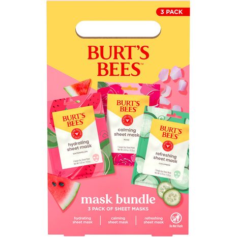 Burt's Bees Sheet Mask Bundle, Hydrating Watermelon, Calming Rose, Refreshing Cucumber; 99% Natural Origin, Single Use