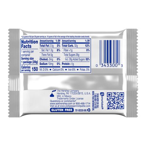 YORK Dark Chocolate Peppermint Pattie, Candy Pack, 1.4 oz