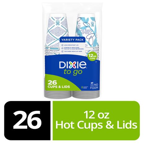 DIXIE Paper Coffee Cups & Lids, 12oz Disposable Hot Cups (Variety Pack)