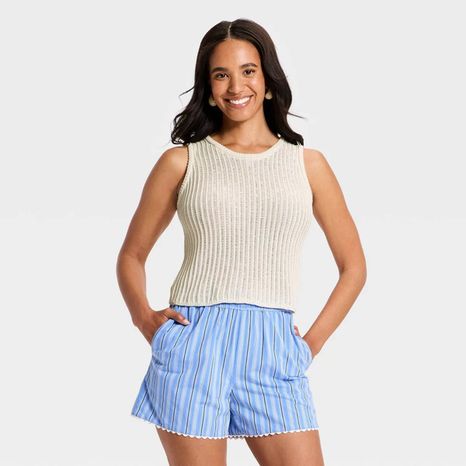A New Day Women's Crewneck Drop Needle Pullover Sweater Tank, XS - Cream