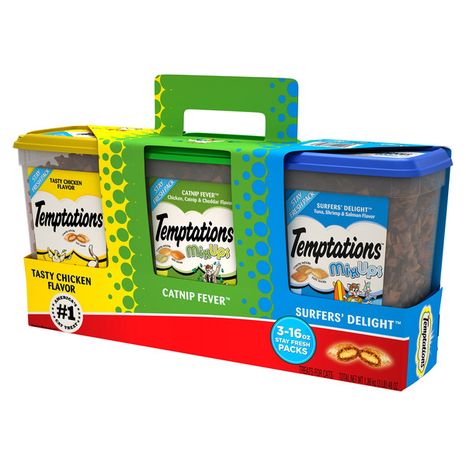TEMPTATIONS Classic & MixUps Cat Treats Variety Pack Chicken Catnip Fever & Surfers' Delight