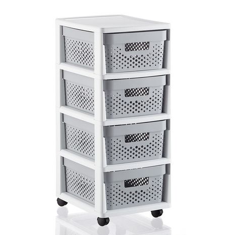 Curver Infinity 4-Drawer Rolling Cart - White & Grey - 14-1/4" x 11-3/4" x 25-3/4"