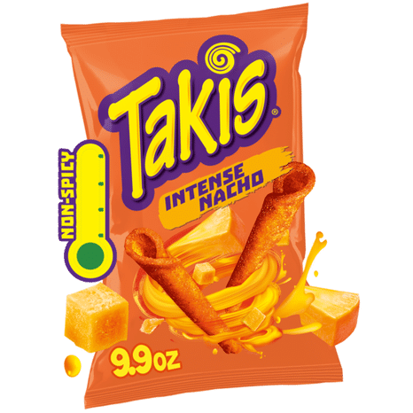 Takis Intense Nacho 9.9 oz Sharing Size Bag, Cheese Flavored Non-Spicy Cheesy Rolled Tortilla Chips