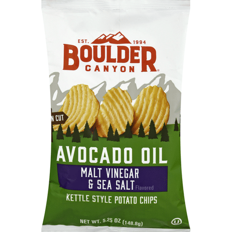Boulder Canyon Potato Chips, Kettle Style, Malt Vinegar & Sea Salt Flavored, Avocado Oil