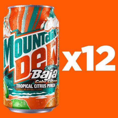 Mountain Dew Soda Pop Baja Cabo Citrus Tropical Punch Soda Cans