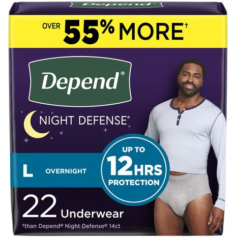 Depend Night Defense Adult Incontinence Underwear for Men, Overnight, L, Grey