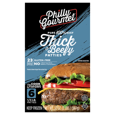 Philly Gourmet Patties, Pure 100% Beef, Thick & Beefy