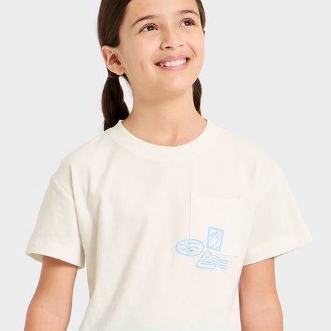Cat & Jack Girls' Short Sleeve 'Stamps' Graphic T-Shirt, XS - Cream