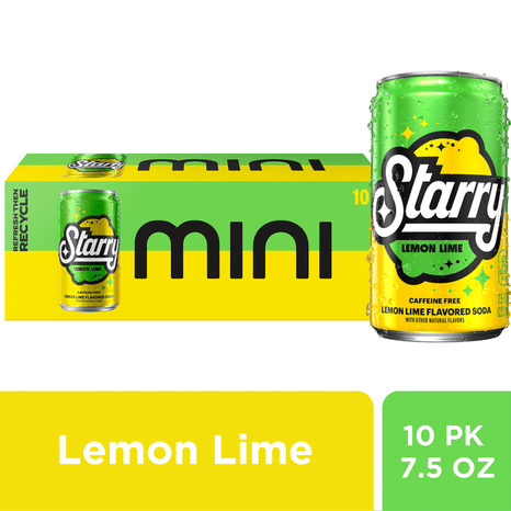 Starry Lemon Lime Soda, Caffeine Free, Mini Cans