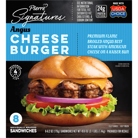 Pierre Signatures Angus Beef Cheeseburgers, 8 Count (Frozen)