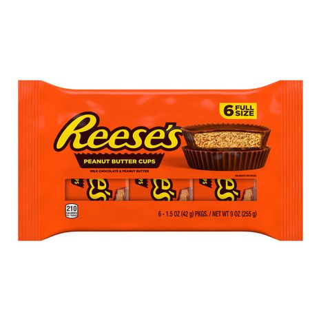 Reese's Milk Chocolate Peanut Butter Cups, Candy Packs, 1.5 oz (6 Count)