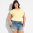 Wild Fable Women's Cap Sleeve Round Neck Button-Down Shirt, 1X - Yellow