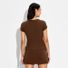 Wild Fable Women's Cap Sleeve Round Neck Button-Down Shirt, L - Brown