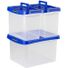 Bankers Box 0086301 Letter Size Blue & Clear Heavy-Duty Plastic Portable File Storage Boxes with Organizer Lid Compartment