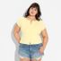 Wild Fable Women's Cap Sleeve Round Neck Button-Down Shirt, 1X - Yellow