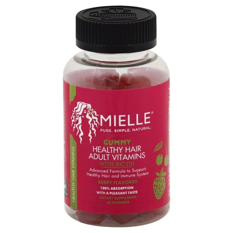 Mielle Healthy Hair Vitamins, with Biotin, Adult, Gummy, Berry Flavored