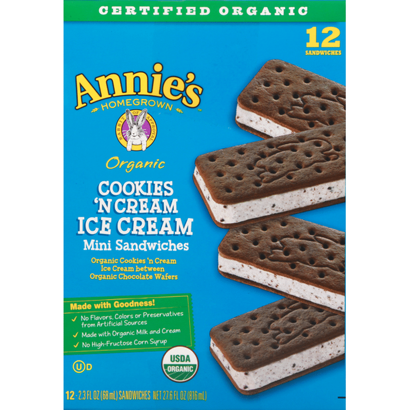 Annie's Ice Cream Sandwiches, Organic, Cookies 'N Cream, Mini (12 each ...