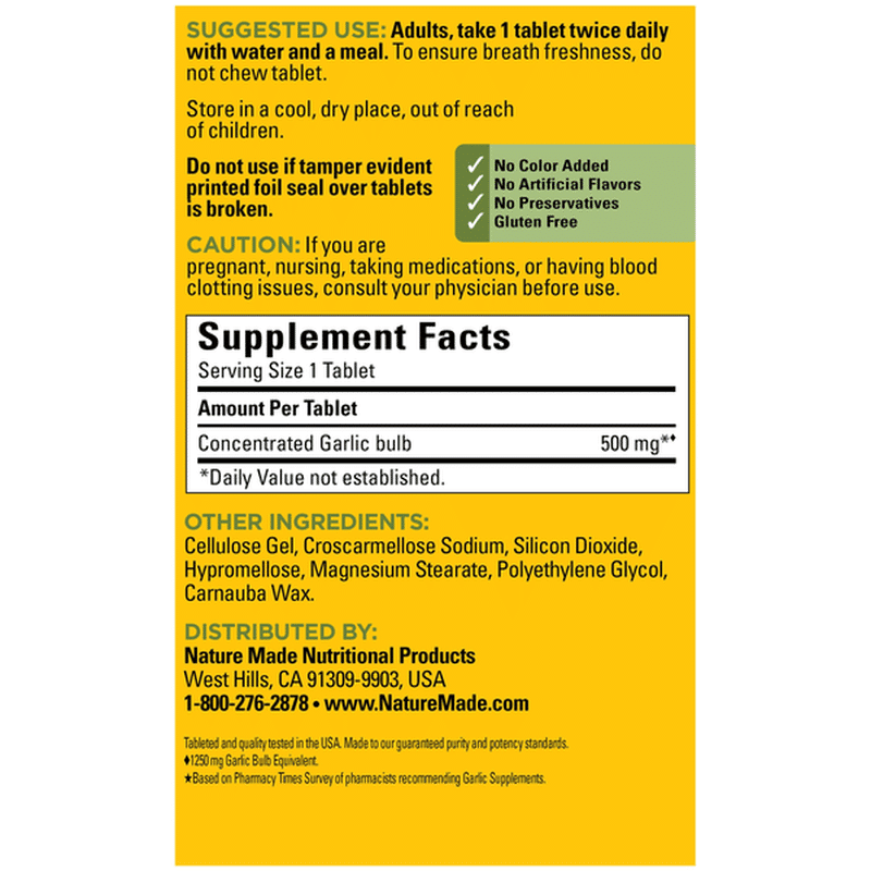 Nature Made Odor Control Garlic♦ 1250 mg Tablets (100 ct) Instacart