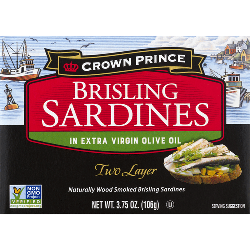 Crown Prince Sardines, in Extra Virgin Olive Oil, Brisling, Two Layer