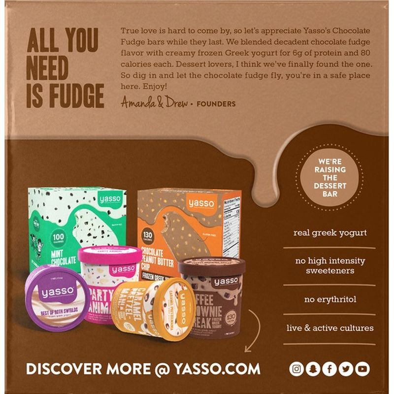 Yasso Yogurt Bars, Greek, Chocolate Fudge, 4 Pack (4 each) from Publix