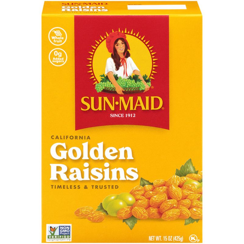 Sun-maid Golden raisins California seedless raisins, sulphur dioxide added as a preservatives. (041143051603)