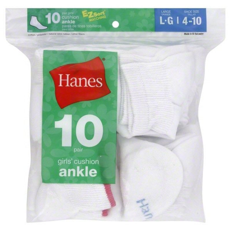 Hanes Socks, Cushion Ankle, Girls, Large