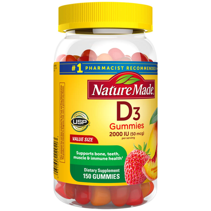 Nature Made Vitamin D3 2000 IU (50 mcg) Gummies - Strawberry, Peach ...