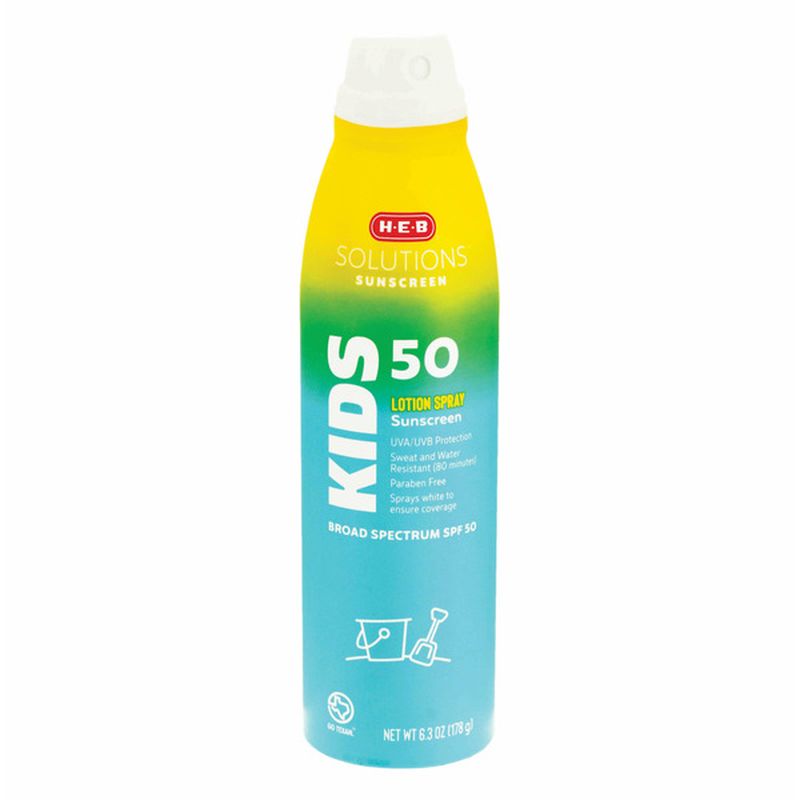 H-E-B Solutions Sunscreen Kids Lotion Spray Broad Spectrum Spf 50