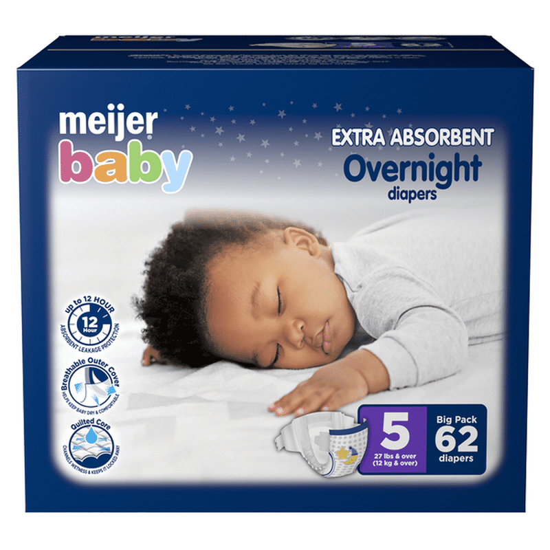 Meijer Premium Baby Overnight Diapers Size 5 (62 ct) Instacart