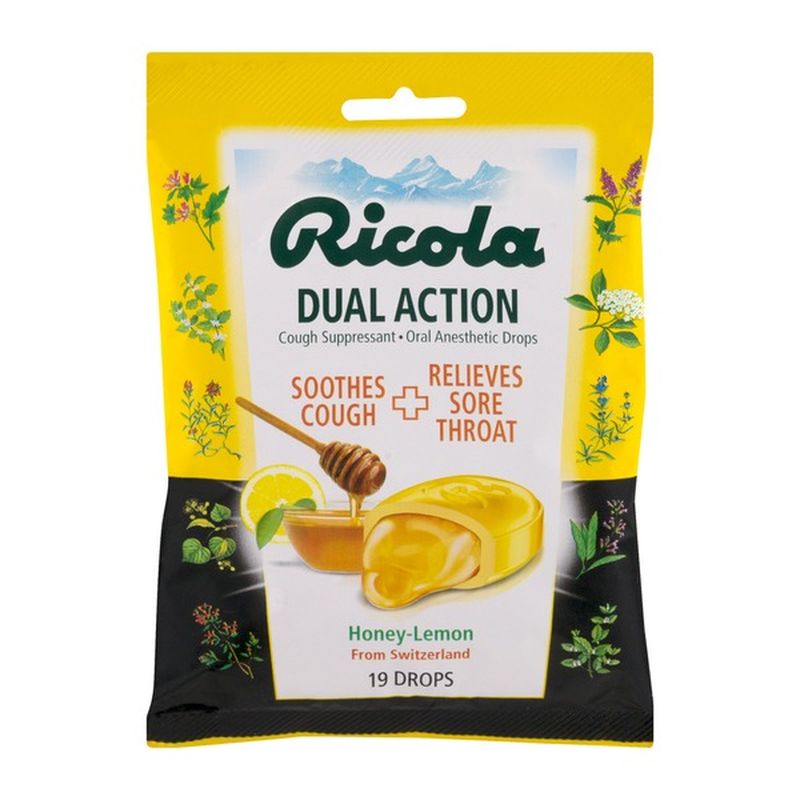 Ricola Dual Action HoneyLemon Cough Suppressant Oral Anesthetic Drops