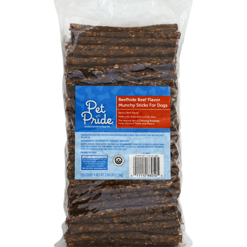 Pet Pride Munchy Sticks for Dogs, Beefhide Beef Flavor (150 each