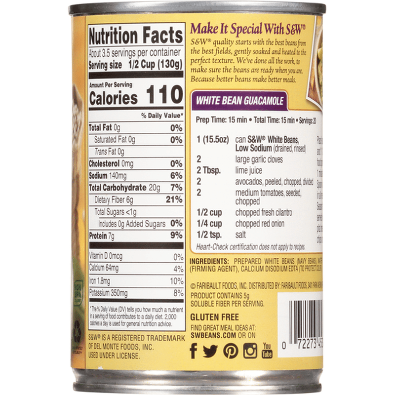 S&W White Beans, Low Sodium, Navy Beans (15 oz) Delivery or Pickup Near