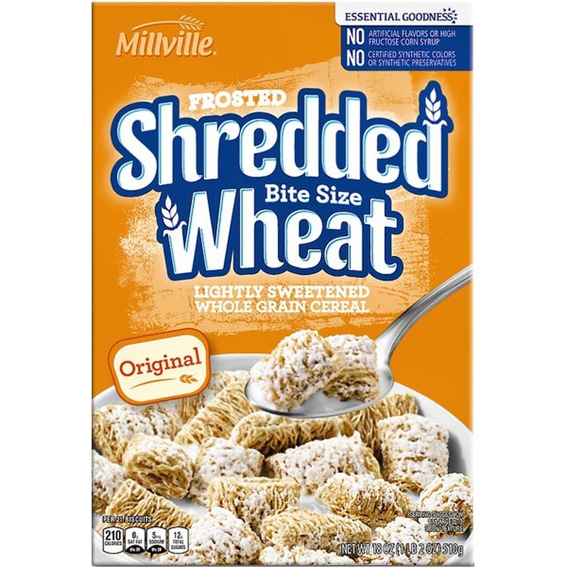 Millville Original Frosted Shredded Wheat Bite Size Sweetened Whole Grain Cereal