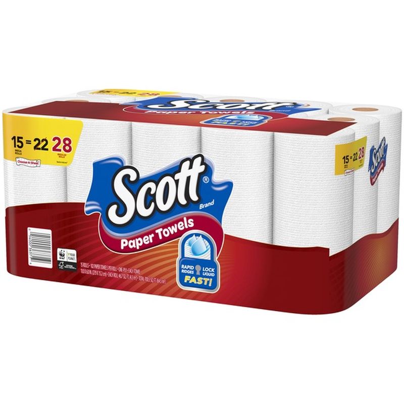 Scott Paper Towels, Mega Roll, ChooseASheet, One Ply (15 each) from