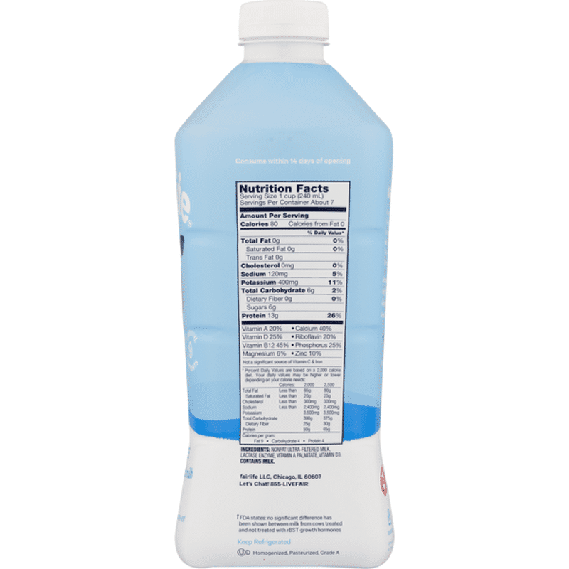 fairlife Fat Free Ultrafiltered Milk, Lactose Free (52 fl oz) Instacart