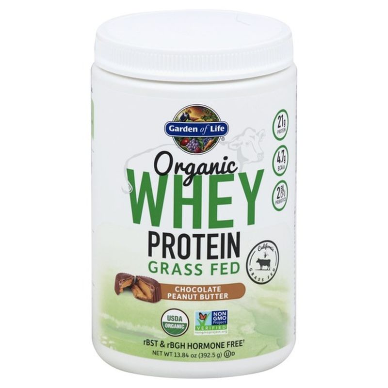 Garden of Life Whey Protein, Grass Fed, Organic, Chocolate Peanut Butter (13.84 oz) Instacart