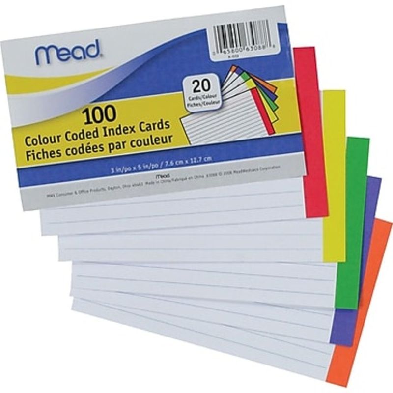 Mead 3" x 5" Ruled Colour Coded Index Cards