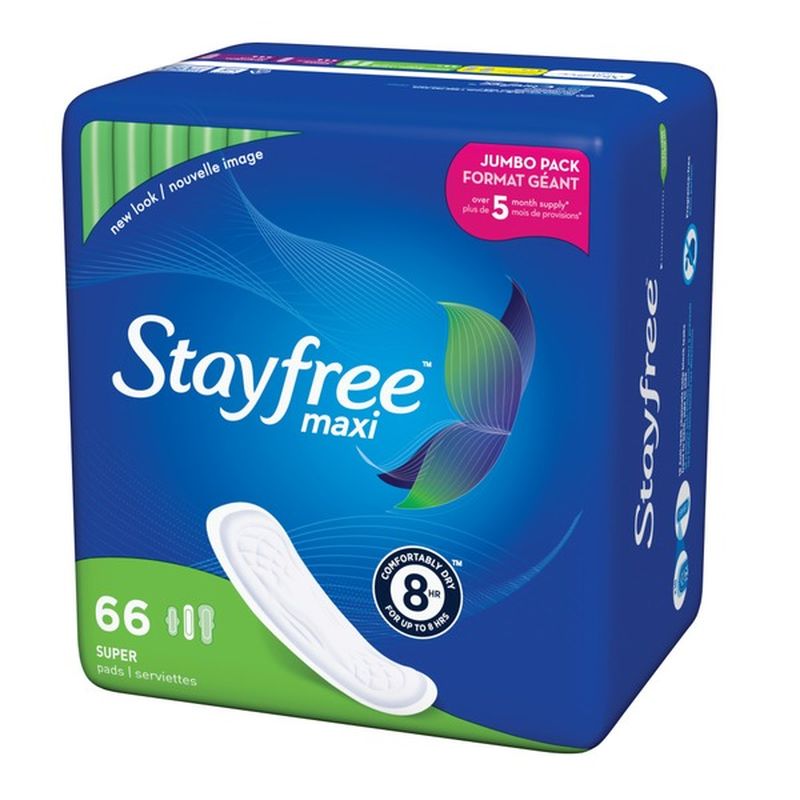Stayfree Maxi Pads without Wings, Unscented, Super (66 ct) Instacart