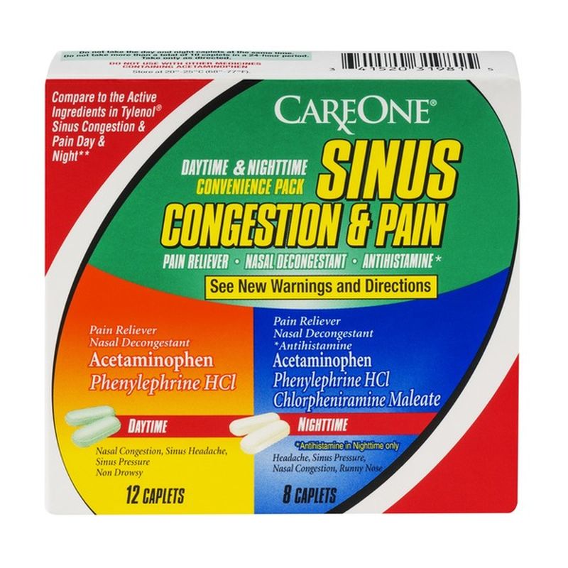 CareOne Daytime & Nighttime Sinus Congestion & Pain Relief Caplets (20
